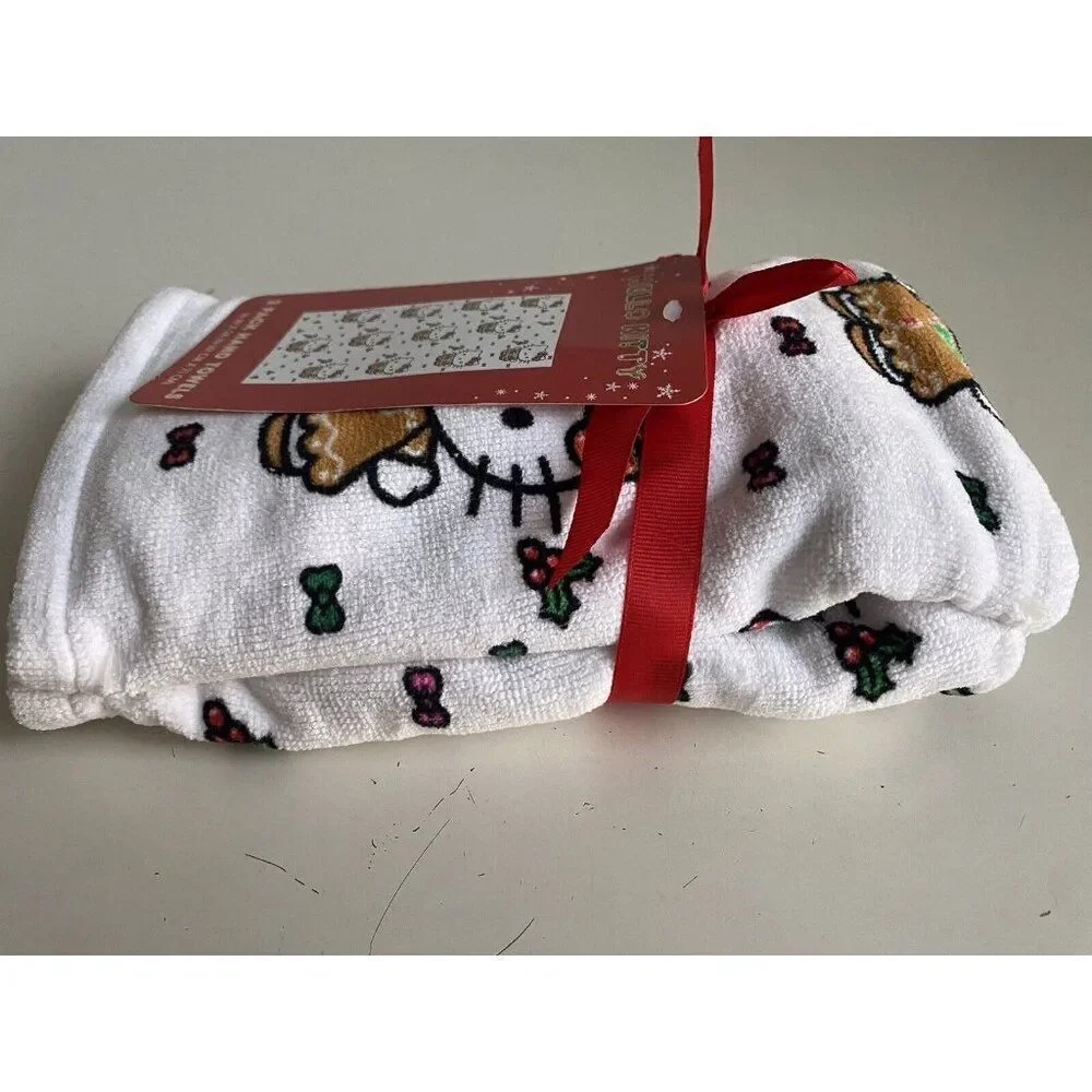2 Pk Sanrio Hello Kitty Christmas Gingerbread Dress Candy Cane Bath Hand‎ Towels